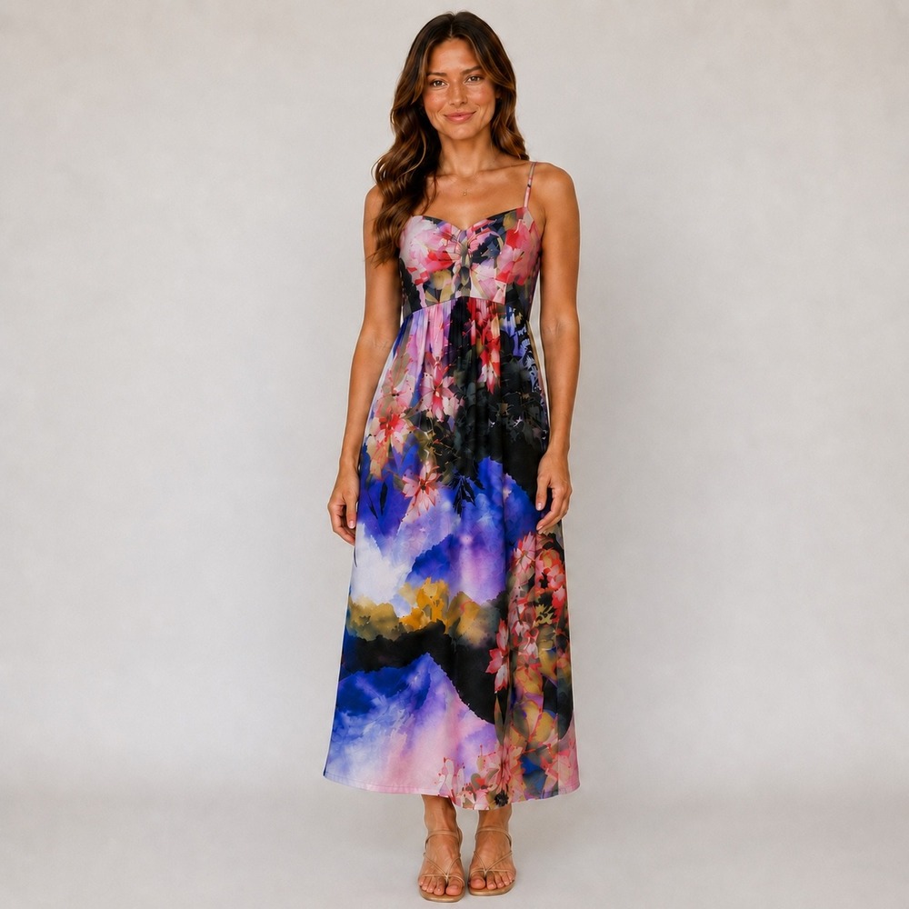 Corey Lynn Calter Midi Dress 4 Multicolor Floral Painterly Sweetheart 515AND982F